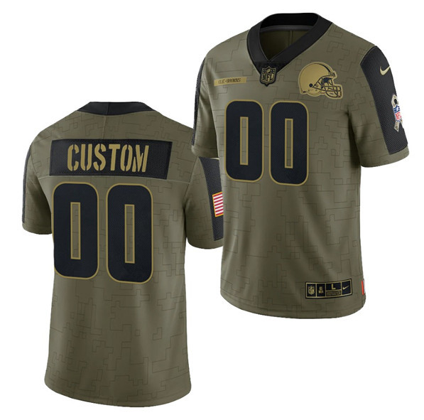 Men's Cleveland Browns ACTIVE PLAYER Custom 2021 Olive Salute To Service Limited