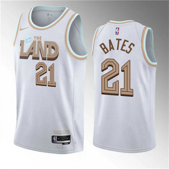 Men's Cleveland Cavaliers #21 Emoni Bates White 2023 Draft City Edition Stitched Jersey