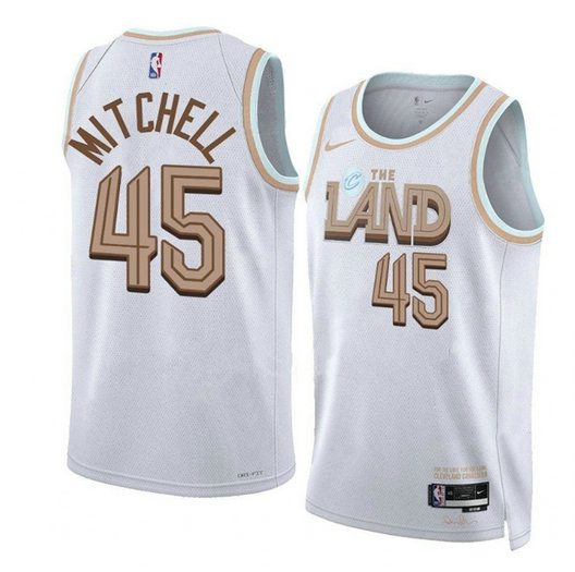 Men's Cleveland Cavaliers #45 Donovan Mitchell White 2022 23 City Edition Stitched Jersey