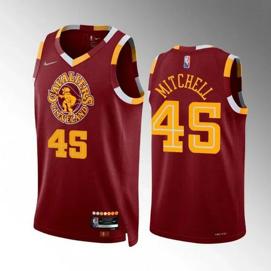 Men's Cleveland Cavaliers #45 Donovan Mitchell Wine Red 2021 2022 75th Anniversary City Edition Swingman Stitched Jersey