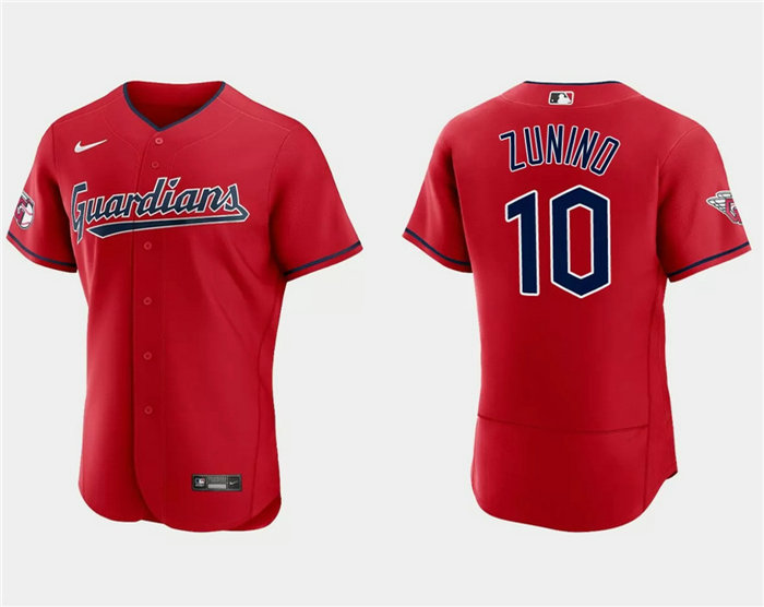 Men's Cleveland Guardians #10 Mike Zunino Red Flex Base Stitched Jersey