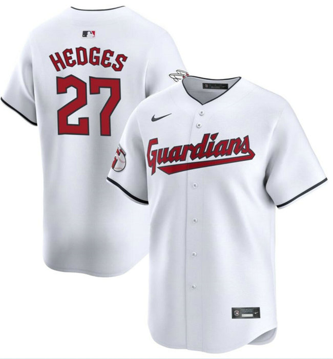 Men's Cleveland Guardians #27 Austin Hedges White Cool Base Stitched Baseball Jersey