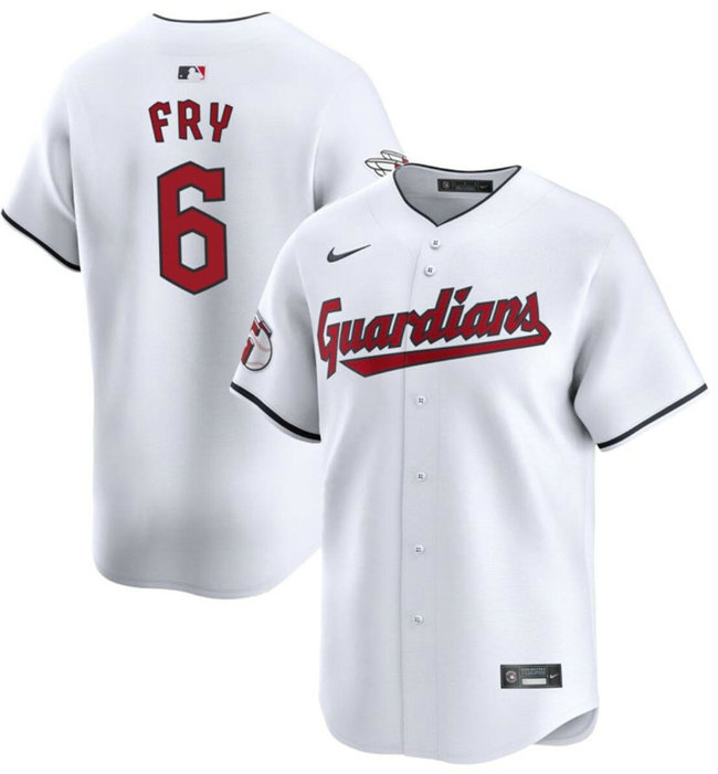 Men's Cleveland Guardians #6 David Fry White Cool Base Stitched Baseball Jersey