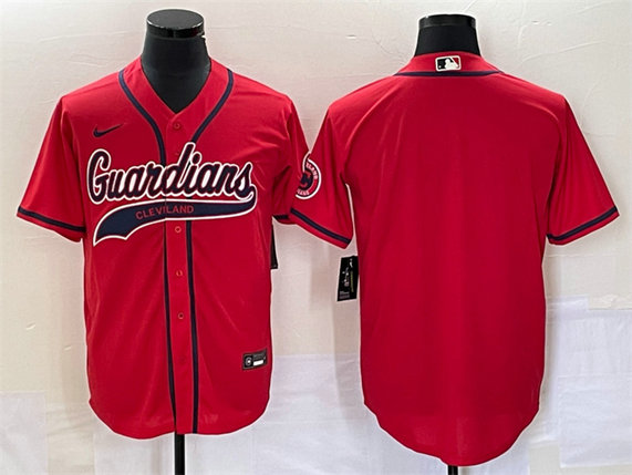 Men's Cleveland Guardians Blank Red With Patch Cool Base Stitched Baseball Jersey