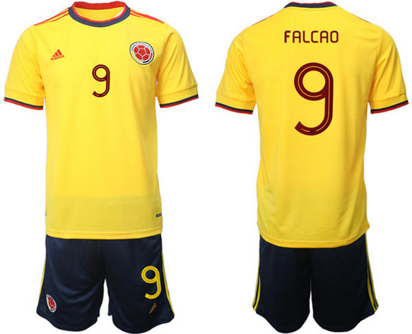 Men's Colombia #9 Falcao Yellow Home Soccer Jersey Suit