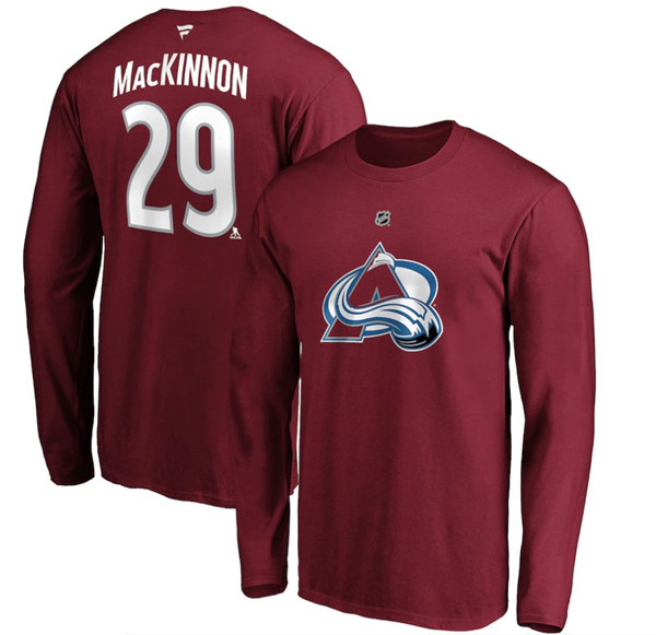 Men's Colorado Avalanche #29 Nathan MacKinnon Stanley Cup Champions Long Sleeve T-Shirt