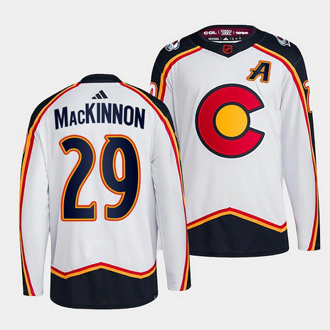 Men's Colorado Avalanche #29 Nathan MacKinnon White 2022-23 Reverse Retro Stitched