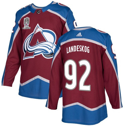 Men's Colorado Avalanche #92 Gabriel Landeskog 2022 Burgundy Stanley Cup Champions Patch Stitched Jersey