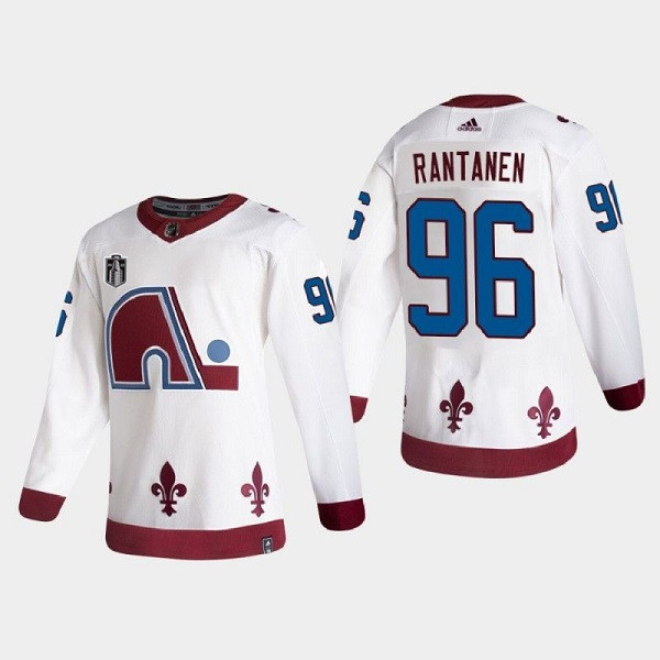 Men's Colorado Avalanche #96 Mikko Rantanen White 2022 Stanley Cup Final Patch Reverse Retro Stitched Jersey