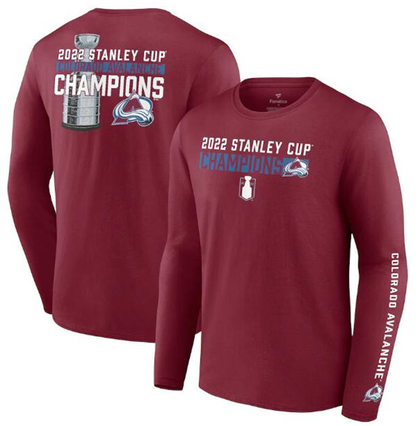 Men's Colorado Avalanche Burgundy 2022 Stanley Cup Champions Back Check Multi-Hit Long Sleeve T-Shirt