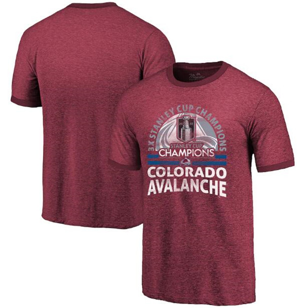 Men's Colorado Avalanche Burgundy 3-Time Stanley Cup Champions Ringer Tri-Blend T-Shirt