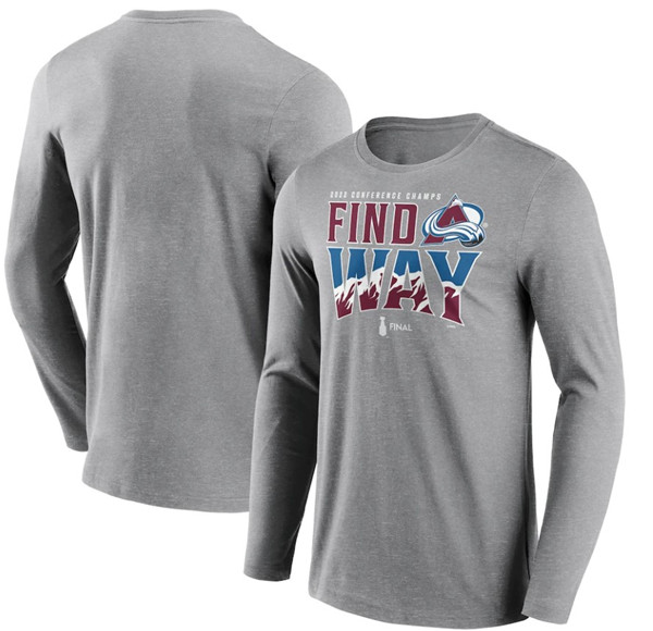 Men's Colorado Avalanche Grey 2022 Stanley Cup Champions Back Check Multi-Hit Long Sleeve T-Shirts