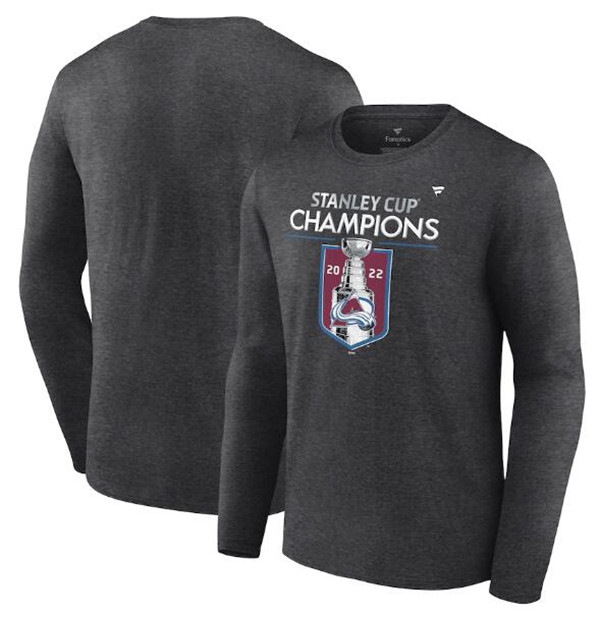Men's Colorado Avalanche Heathered Charcoal 2022 Stanley Cup Champions Locker Room Long Sleeve T-Shirt