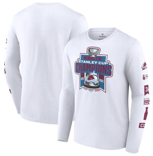 Men's Colorado Avalanche White 3-Time Stanley Cup Champions Long Sleeve T-Shirt