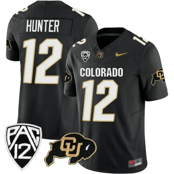 Men's Colorado Buffaloes #12 Travis Hunter Black 2023 F.U.S.E. Stitched Football Jersey