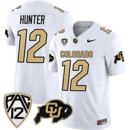 Men's Colorado Buffaloes #12 Travis Hunter White 2023 F.U.S.E. Stitched Football Jersey