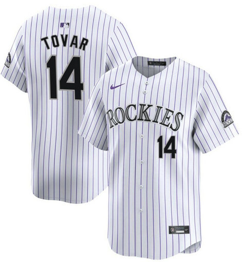 Men's Colorado Rockies #14 Ezequiel Tovar White Home Limited Stitched Baseball Jersey