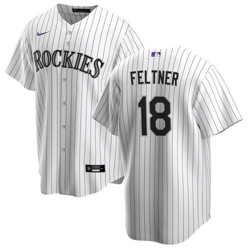 Men's Colorado Rockies #18 Ryan Feltner White Stitched Baseball Jersey