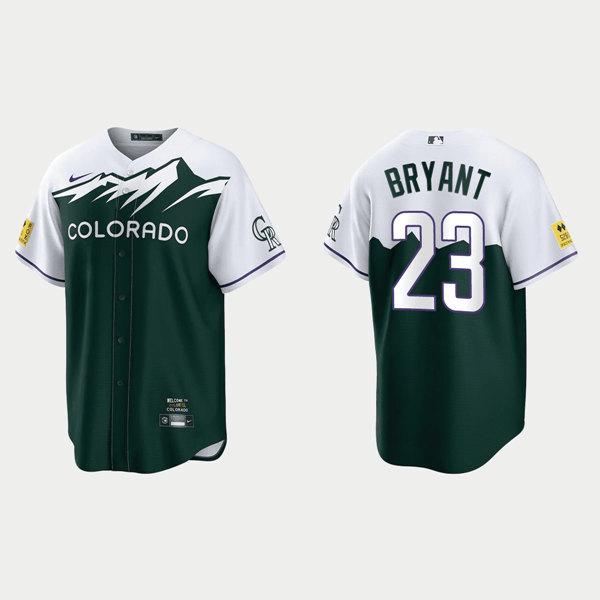 Men's Colorado Rockies #23 Kris Bryant 2022 Green City Connect Stitched Baseball Jersey