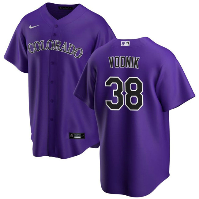 Men's Colorado Rockies #38 Victor Vodnik Purple Cool Base Stitched Baseball Jersey