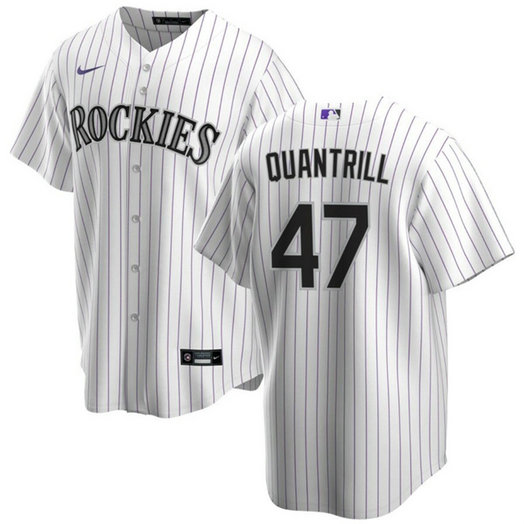 Men's Colorado Rockies #47 Cal Quantrill White Cool Base Stitched Baseball Jersey