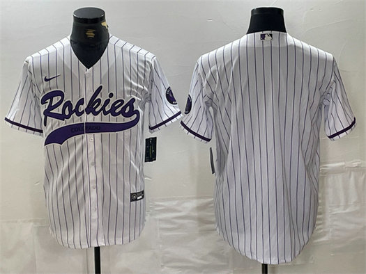 Men's Colorado Rockies Blank White Cool Base Stitched Baseball Jersey