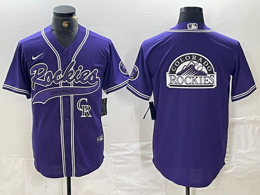 Men's Colorado Rockies Purple Team Big Logo Cool Base Stitched Baseball Jersey 1