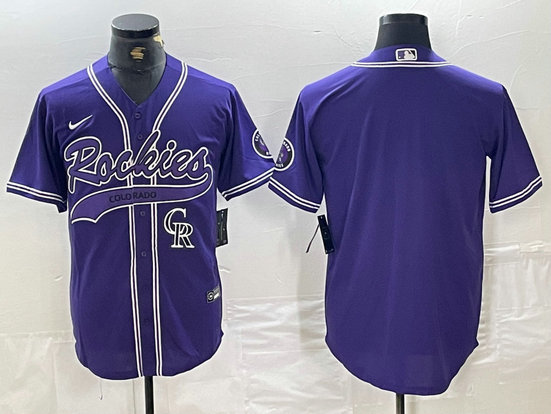 Men's Colorado Rockies Purple Team Big Logo Cool Base Stitched Baseball Jersey 11