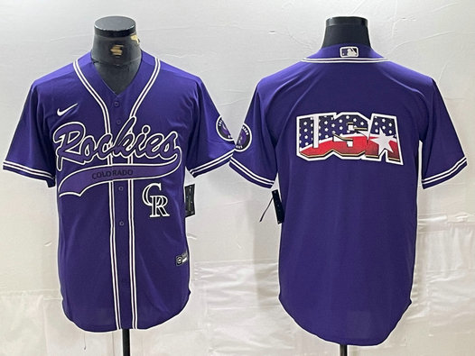 Men's Colorado Rockies Purple Team Big Logo Cool Base Stitched Baseball Jersey 2
