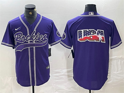 Men's Colorado Rockies Purple Team Big Logo Cool Base Stitched Baseball JerseyS