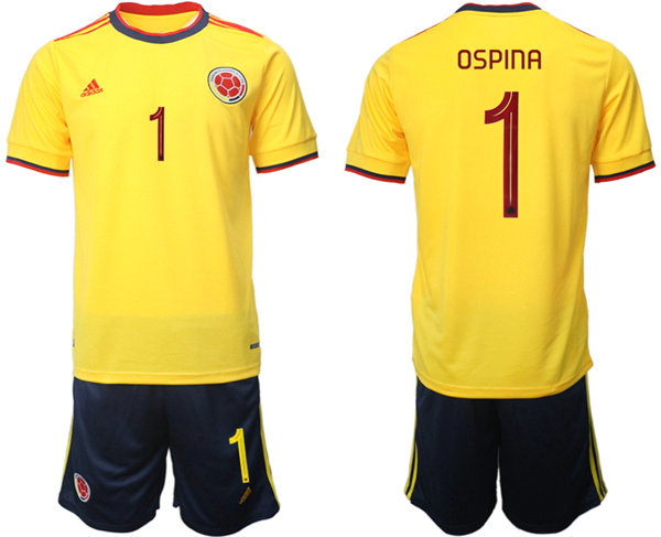 Men's Columbia #1 Ospina Yellow Home Soccer Jersey Suit 1
