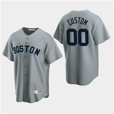 Men's Custom Boston Red Sox Gray Road Cooperstown Collection Nike Jersey