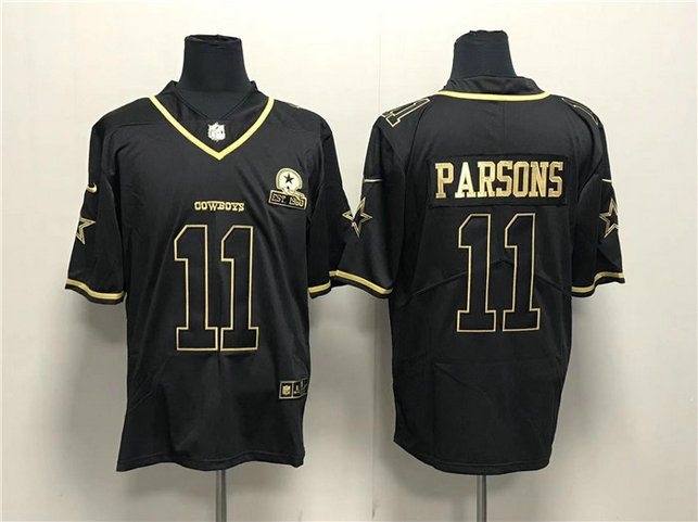 Men's Dallas Cowboys #11 Micah Parsons Black Gold With 1960 Patch And 4-Star C Patch Stitched Jersey