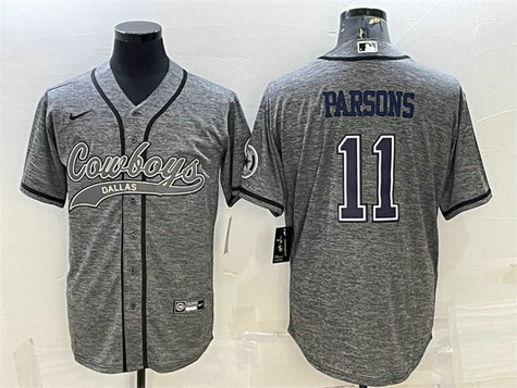 Men's Dallas Cowboys #11 Micah Parsons Grey With Patch Cool Base Stitched Baseball JerseyS