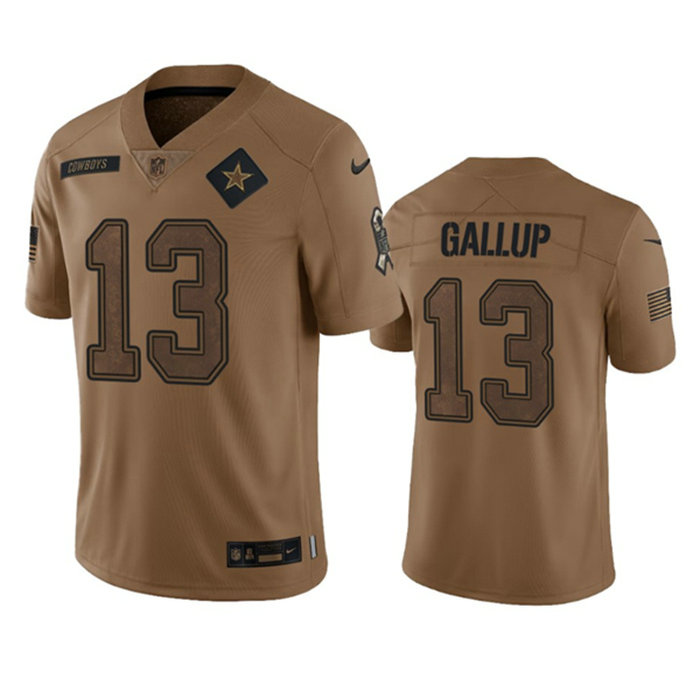 Men's Dallas Cowboys #13 Michael Gallup 2023 Brown Salute To Service Limited Stitched Football Jersey