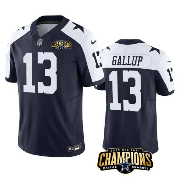 Men's Dallas Cowboys #13 Michael Gallup Navy White 2023 F.U.S.E. NFC East Champions Patch Football Stitched Jersey