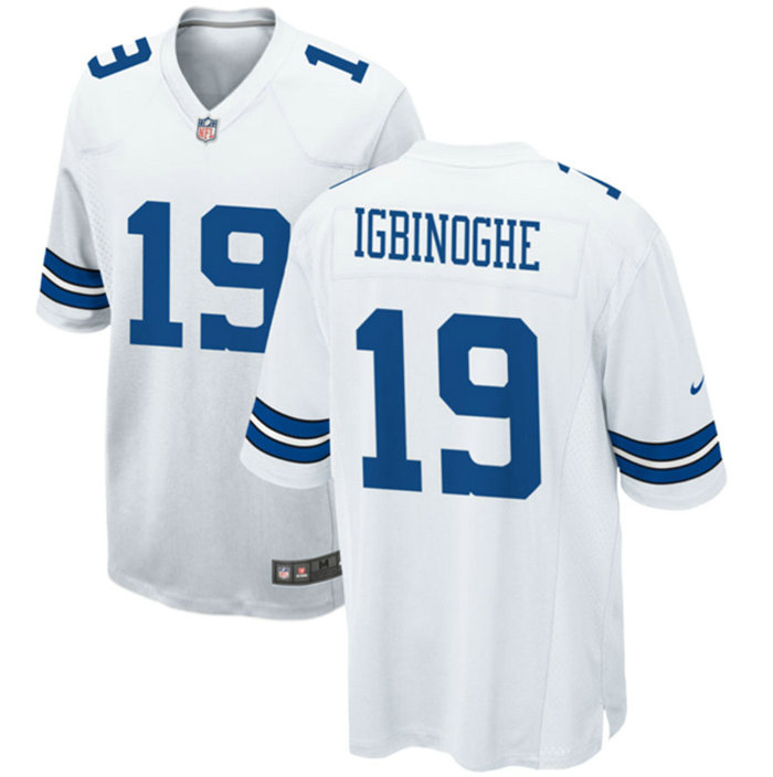 Men's Dallas Cowboys #19 Noah Igbinoghene White Stitched Football Game Jersey