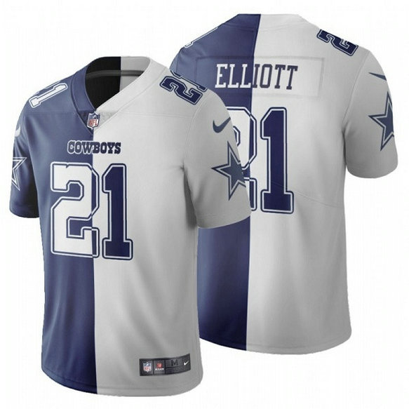 Men's Dallas Cowboys #21 Ezekiel Elliott Navy White Split Vapor Untouchable Limited Stitched Jersey