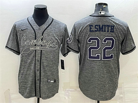 Men's Dallas Cowboys #22 Emmitt Smith Grey With Patch Cool Base Stitched Baseball JerseyS