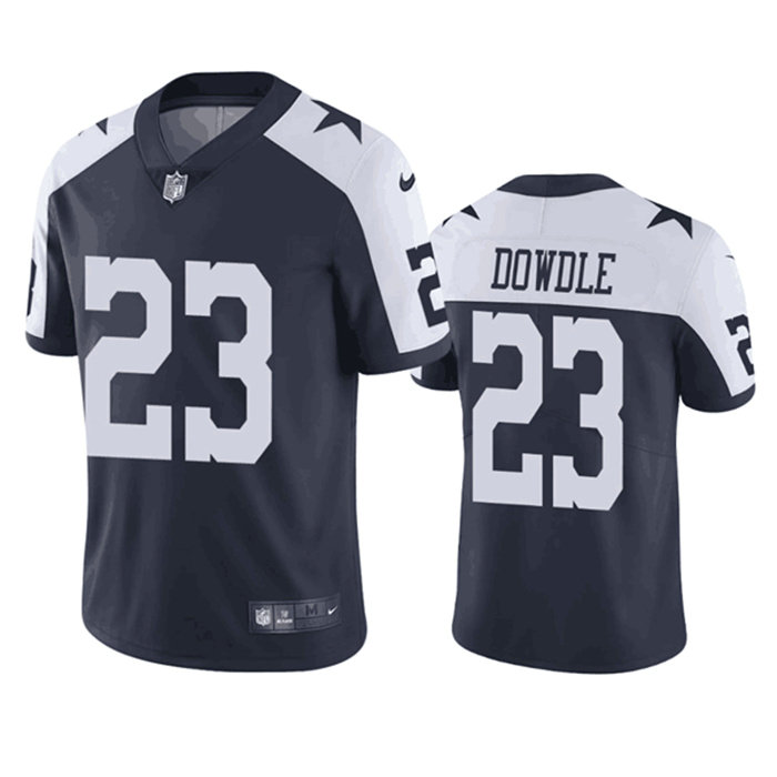 Men's Dallas Cowboys #23 Rico Dowdle Navy White Thanksgiving Stitched Limited Football Jersey