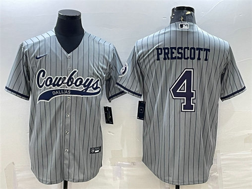 Men's Dallas Cowboys #4 Dak Prescott Gray With Patch Cool Base Stitched Baseball Jersey