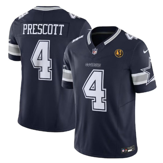 Men's Dallas Cowboys #4 Dak Prescott Navy 2023 F.U.S.E. With John Madden Patch Vapor Limited Stitched Football Jersey