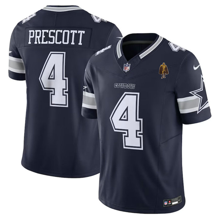 Men's Dallas Cowboys #4 Dak Prescott Navy 2023 F.U.S.E. With Walter Payton Patch Vapor Limited Stitched Football Jersey