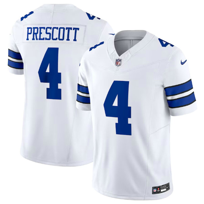 Men's Dallas Cowboys #4 Dak Prescott White 2023 F.U.S.E. Vapor Limited Stitched Football JerseyS