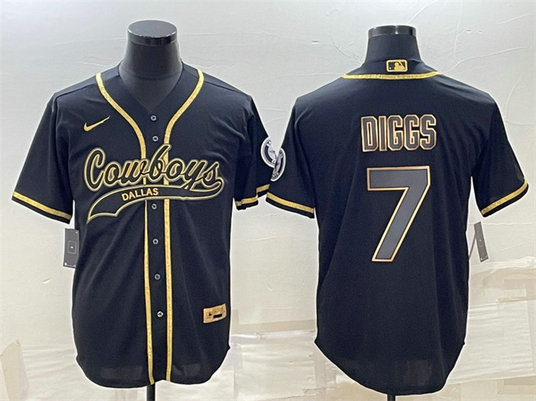 Men's Dallas Cowboys #7 Trevon Diggs Black Gold With Patch Cool Base Stitched Baseball Jersey