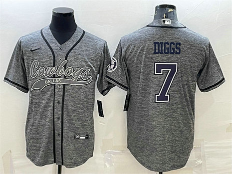 Men's Dallas Cowboys #7 Trevon Diggs Grey With Patch Cool Base Stitched Baseball JerseyS