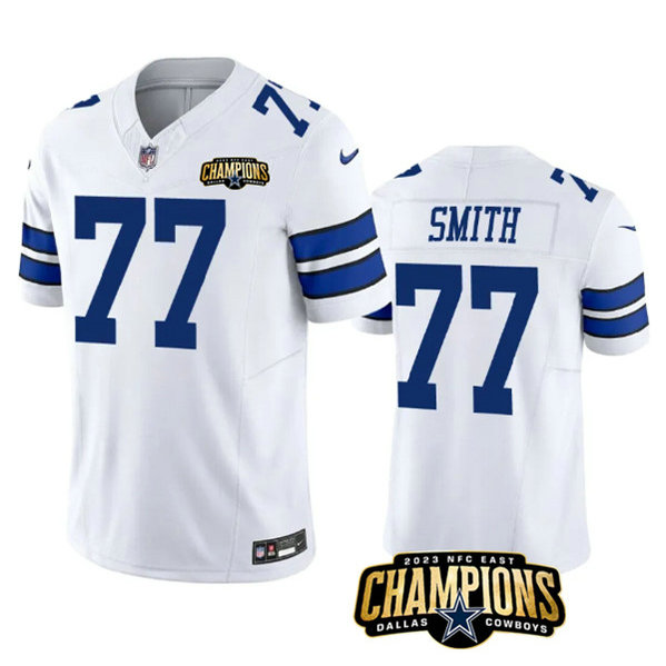 Men's Dallas Cowboys #77 Tyron Smith White 2023 F.U.S.E. NFC East Champions Patch Football Stitched Jersey