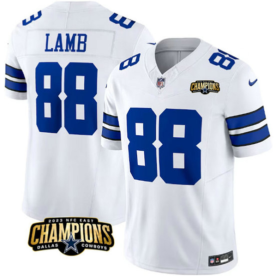 Men's Dallas Cowboys #88 CeeDee Lamb White 2023 F.U.S.E. NFC East Champions Patch Football Stitched Jersey