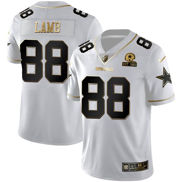 Men's Dallas Cowboys #88 CeeDee Lamb White Golden Edition With 1960 Patch Limited Stitched Jersey
