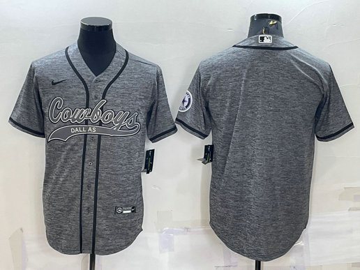 Men's Dallas Cowboys Blank Grey Gridiron Cool Base Stitched Baseball Jersey